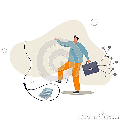 Money trap to trick greed people, danger fraud or threat to attack victim, financial or investment problem concept.flat vector Cartoon Illustration