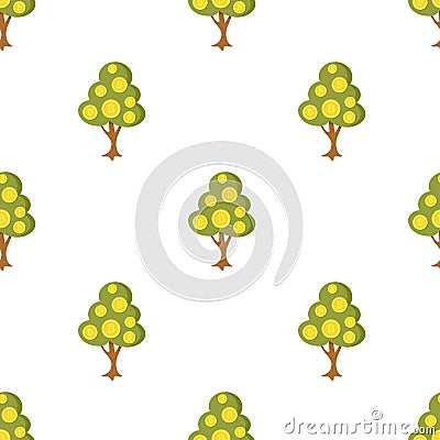 Money Tree with Bitcoin Coins Seamless Vector Illustration