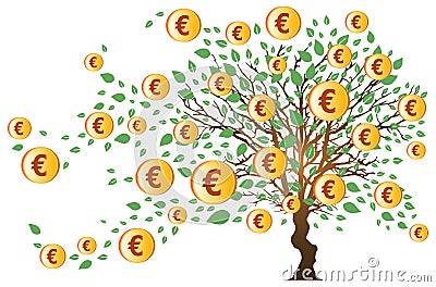 Money Tree with Euros Vector Illustration