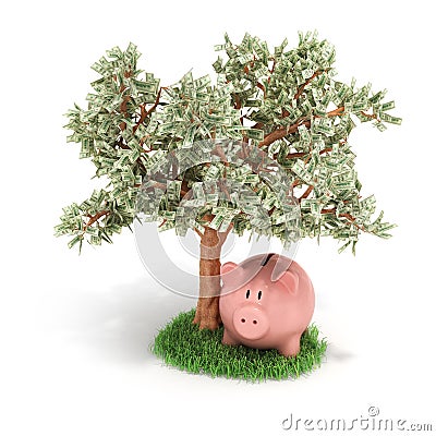 Money tree and piggy bank, Stock Photo