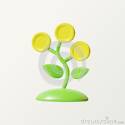 Money tree plant with coin, 3D vector icon Vector Illustration