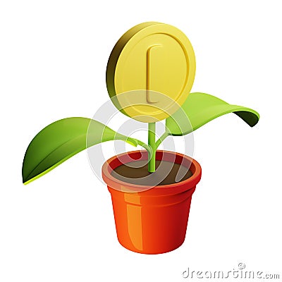 Money tree plant with coin icon, business profit investment Cartoon Illustration