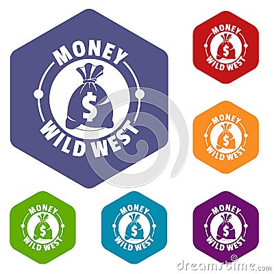 Money wild west icons vector hexahedron Vector Illustration