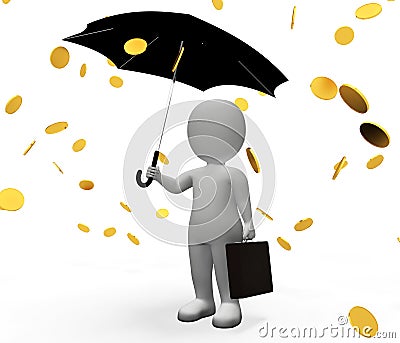 Money Windfall Means Earning Save And Character 3d Rendering Stock Photo