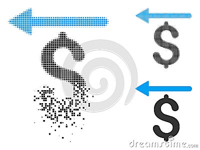 Fragmented Pixel Halftone Moneyback Icon Vector Illustration