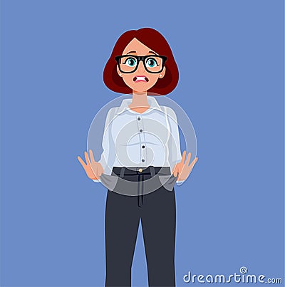 Broke Businesswoman Having no Money in her Pockets Vector Cartoon illustration Vector Illustration