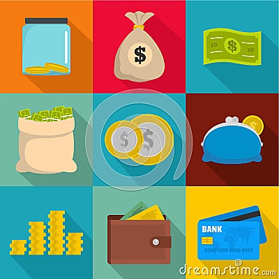 Moneymaking icons set, flat style Stock Photo