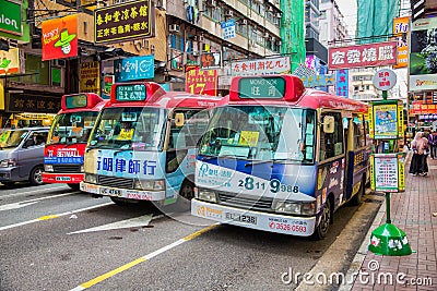 Mong Kok Mini buses Editorial Stock Photo
