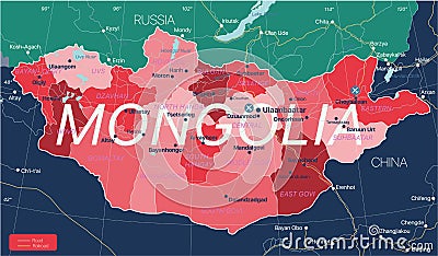 Mongolia country detailed editable map Vector Illustration