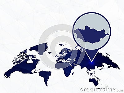 Mongolia detailed map highlighted on blue rounded World Map Vector Illustration