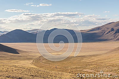 Mongolia landscape with nomad yurts, Mongolian Altai Stock Photo