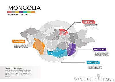 Mongolia map infographics vector template with regions and pointer marks Vector Illustration