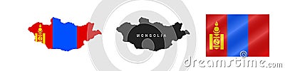 Mongolia. Detailed flag map. Detailed silhouette. Waving flag. Vector illustration Vector Illustration
