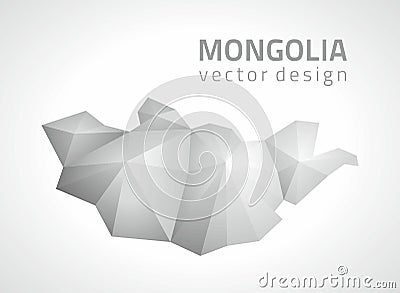 Mongolia polygonal triangle grey and silver vector map Vector Illustration