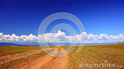 Mongolia. The road across the steppe towards the mountains the Sayan mountains near lake Hovsgol in Mongolia, near the village of Stock Photo