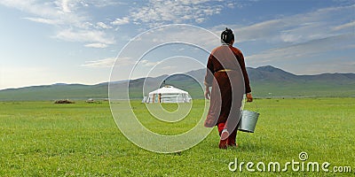 Mongolian farmer in the grassland of Mongolia Editorial Stock Photo