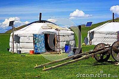 Mongolian ger camps with solar power Stock Photo