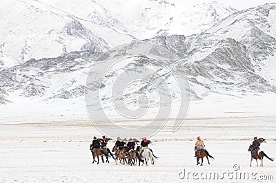 Mongolian ger in the mountains during the golden eagle festival Stock Photo