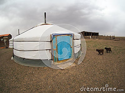 Mongolian gers or yurts in the Gobi desert - travel and tourism Stock Photo