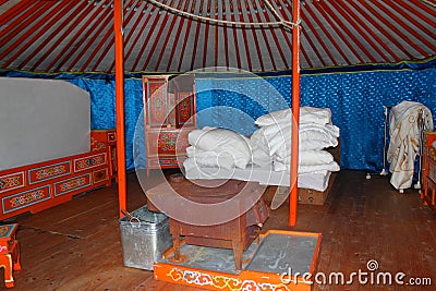 Mongolian home - interior of yurt Stock Photo