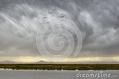 Mongolian landscape with lake and steppe Stock Photo