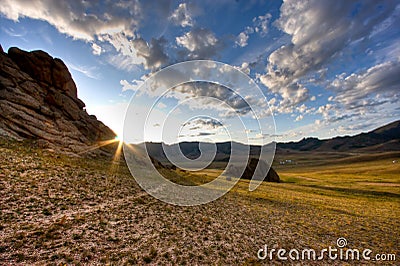 Mongolian Landscape at Sunrise Stock Photo