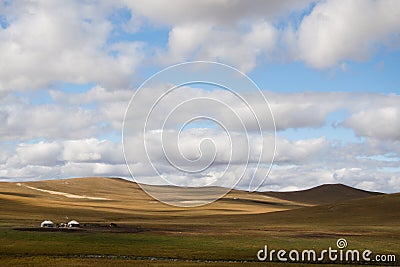 Mongolian tents in the Meadowland Stock Photo