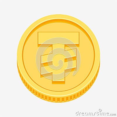 Mongolian tugrik currency symbol on gold coin Vector Illustration