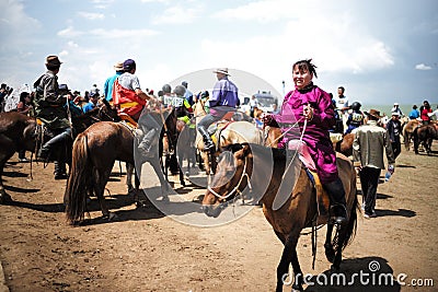 Mongolian woman horse rider in Naadam Festival Editorial Stock Photo