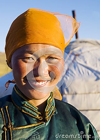 Mongolian Woman Traditional Dress Concept Stock Photo