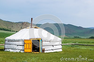 Mongolian yurt on steppe Stock Photo