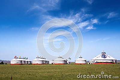 Mongolian yurts on the prairie Stock Photo