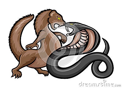 Angry mongoose and cobra. Vector Illustration