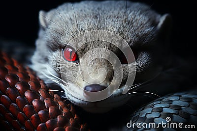 Mongoose Snake. Close-up view of cobra scales wrapped around a mongoose. Epic wildlife moment. Wildlife clash. AI generated. Stock Photo