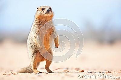 mongoose standing on hind legs, alert in desert Stock Photo