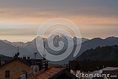 Moning scene of the Ortler peak on background. Italian Alps, Italy, Europe Stock Photo