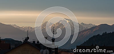 Moning scene of the Ortler peak on background. Italian Alps, Italy, Europe. Stock Photo