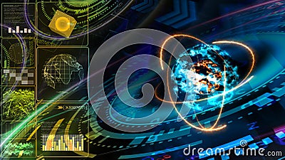 Monitor analysis abstract colorful core explosive core and quantum futuristic Stock Photo