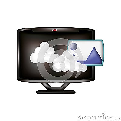 Monitor with cloud computing and image format Vector Illustration