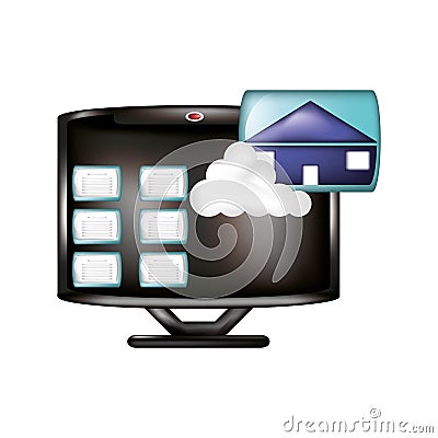 Monitor with cloud computing and image format Vector Illustration