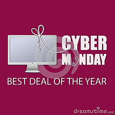 Monitor. Cyber Monday with a computer mouse. BEST DEAL OF THE YEAR. Vector Illustration