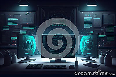 monitor hacking system used by cybercriminals Internet criminal hacking and malware concept.generative ai Stock Photo
