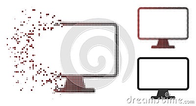 Moving Pixelated Halftone Monitor Icon Vector Illustration