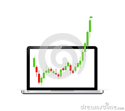 Monitor laptop screen charts arrow graph rise price vector concept. Market chart increase economy background profit. Vector Illustration