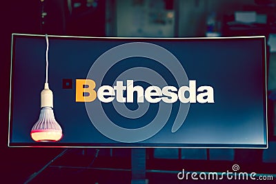 monitor logo Bethesda software house producer of video games, famous for Elder Scrolls and Fallout brands Editorial Stock Photo