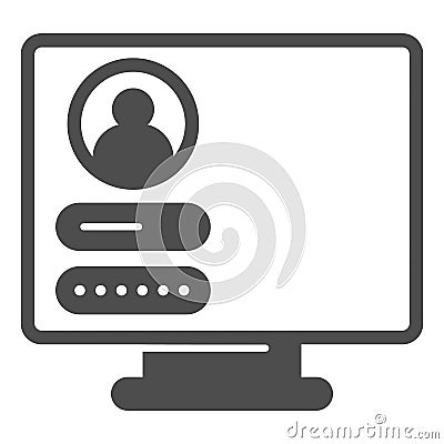 Monitor monoblock with user login page solid icon, computer concept, authorization vector sign on white background Vector Illustration