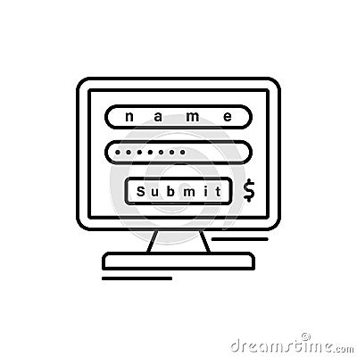 Monitor, name, password, submit icon. Simple line, outline vector elements of business and finance icons for ui and ux, website or Stock Photo
