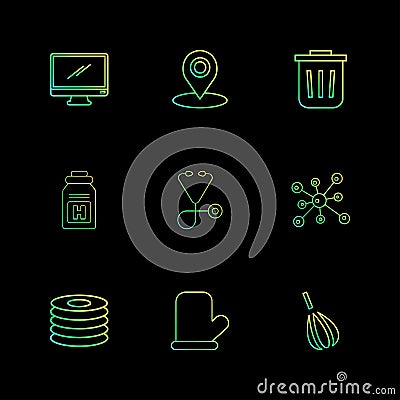 monitor , navigation , dust bin , medical , chemical bonding , c Vector Illustration