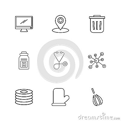 monitor , navigation , dust bin , medical , chemical bonding , c Vector Illustration