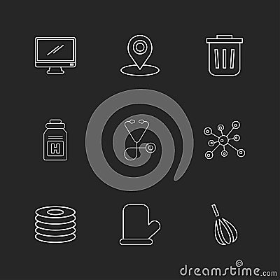 monitor , navigation , dust bin , medical , chemical bonding , c Vector Illustration